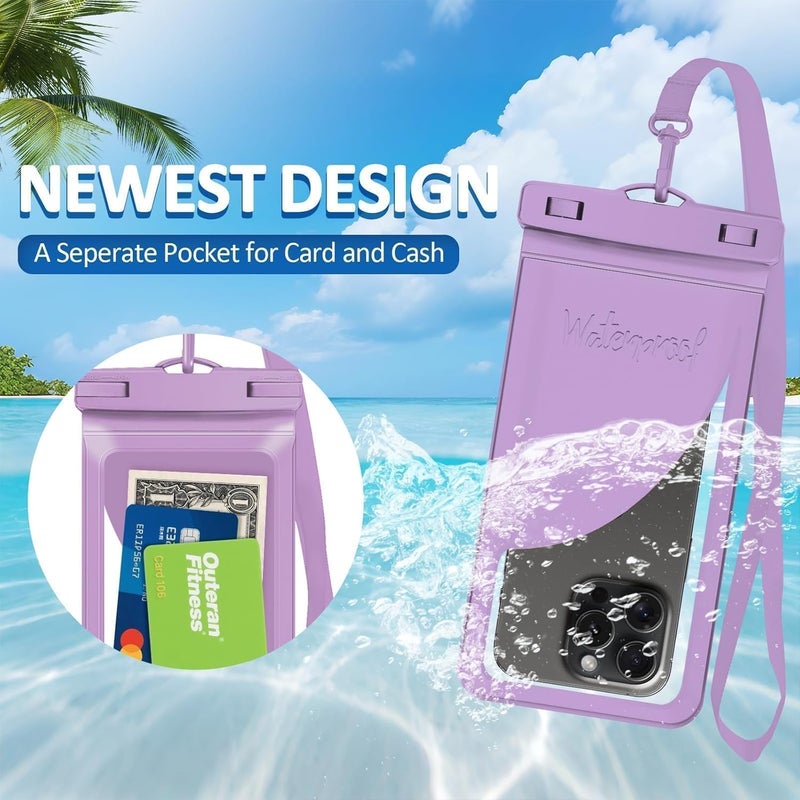 Vsagier Universal Waterproof Phone Case, with Inside Card Pack, Waterproof Beach Bag for iPhone 17 16 15 14 Pro Max up to 8.3", IPX8 Cell Phone Pouch for Cruise Travel Accessories, 2 Pack-Black&Purple - Image 3